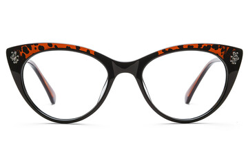 Wall Mural - Stylish cat-eye glasses with tortoiseshell pattern on transparent background