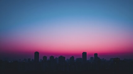 Canvas Print - Glowing silhouettes of skyscrapers against a colorful sunset highlighting the beauty of modern architecture