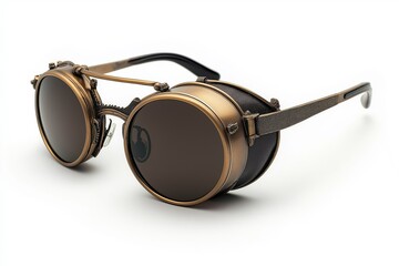 Poster - Round steampunk sunglasses resting on white background