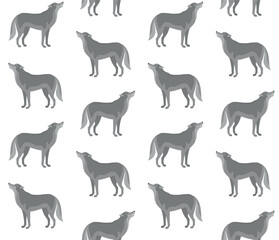 Wall Mural - Vector seamless pattern of flat hand drawn wolf isolated on white background