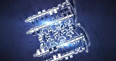 Leinwandbilder - Shiny V8 Powerful Engine Parts In Motion. Complete Engine Parts. Industry Related High Quality 3D 4K Animation.