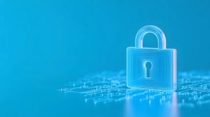 Poster - Digital padlock on a blue background symbolizing cybersecurity, data protection, and secure technology solutions.