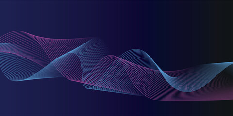 Wall Mural - Abstract glowing wave lines on dark blue background. Dynamic wave pattern. Modern flowing wavy lines. Futuristic technology concept