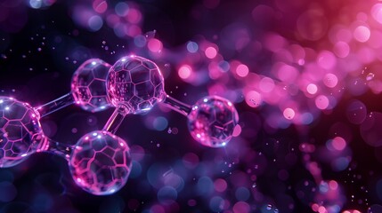 Poster - Molecules and Atoms Glowing in a Dark Background With Colorful Bokeh Lights