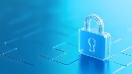 Poster - Digital security concept image featuring a blue padlock on a circuit board background, symbolizing data protection and cybersecurity.