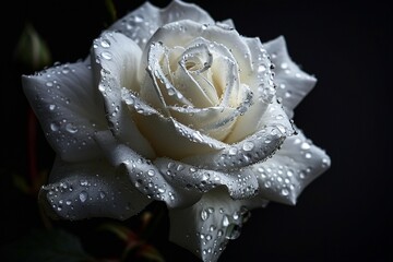 Wall Mural - white rose with water drops