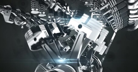 Leinwandbilder - Rotating 3D Shiny V8 Engine. Complete Engine Parts. Industry Related High Quality 3D 4K Animation.