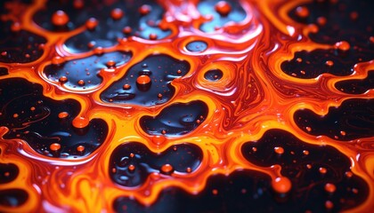 Poster - A close-up macro photograph of swirling orange and black paint, creating a mesmerizing abstract design. The paint appears to be moving and flowing, creating a dynamic and intriguing visual
