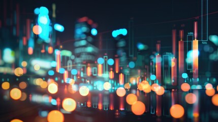 Poster - Cityscape Blurred with Financial Charts and Lights