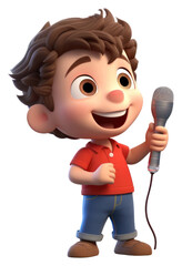 Poster - PNG Little boy singing cartoon microphone smiling.