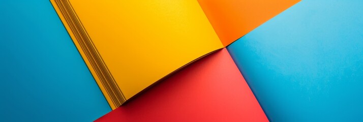 Wall Mural - A contemporary image showcasing a captivating arrangement of yellow, orange, red, and blue paper.  This abstract composition symbolizes creativity, energy, unity, and artistic expression.