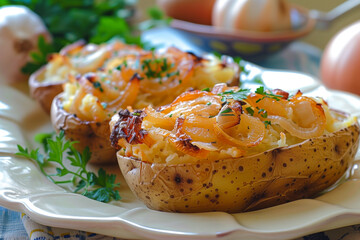 Wall Mural - Stuffed baked potato with herbs