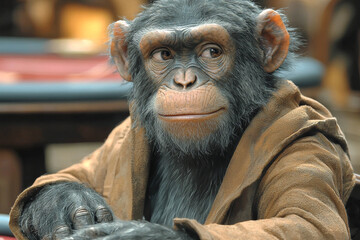 Animal Monkey plays poker blackjack in a casino, fantasy