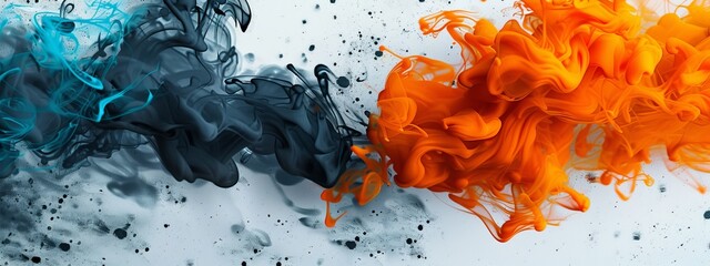 Sticker -  A collection of orange and blue smoke bubbles hover above a pristine white wax sheet on a table