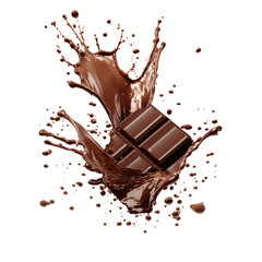 illustration of chocolate bar with splash, Isolated on transparent PNG background, Generative ai