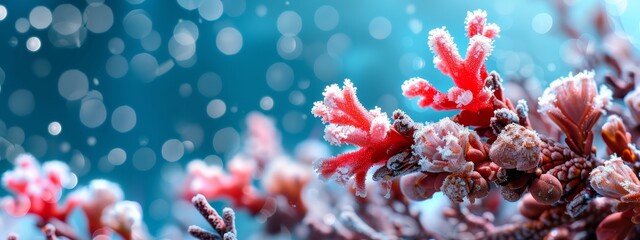 Poster -  A tight shot of corals, adorned with water droplets above and below