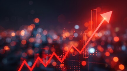 Poster - Red Arrow Stock Market Graph with City Lights
