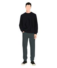 Vector illustration of a man in a black sweater and dark green pants. Dark casual style