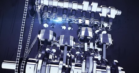 Leinwandbilder - V8 Engine Parts In Motion. Pistons, Chains And Crankshaft Moving. Industry Related High Quality 3D 4K Animation.