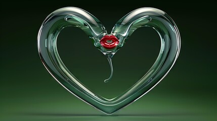 Wall Mural -   A heart-shaped object containing a rose at its center, set against a lush green background