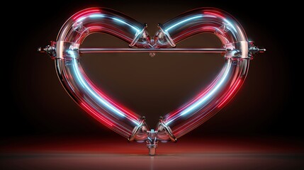 Wall Mural -   A heart-shaped object in a dark room emits red and blue light