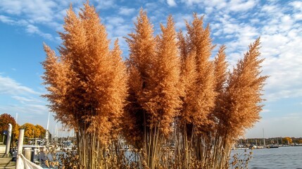 Poster - Golden pampas grass swaying in the breeze.