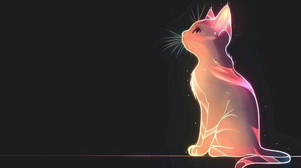 Wall Mural -   Cat atop table, black backdrop, neon feline perched above