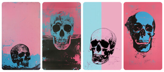 Poster - Colorful skull pop art  png mobile wallpaper element set