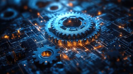 Leinwandbilder - Digital network connecting metal gears depicting artificial intelligence