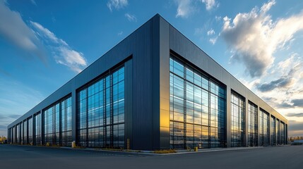 Aufkleber - Modern glass office building reflecting dramatic sunset sky