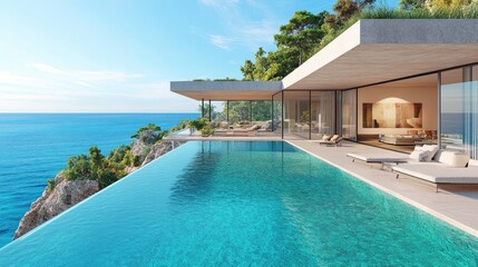 Wall Mural - Infinity pool overlooking the ocean at a luxurious cliffside villa