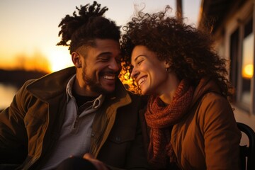 Lover girlfriend and boyfriend spending the day together. African American man and, generative IA