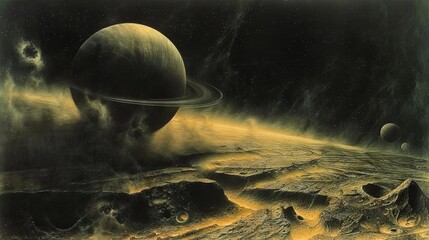 Wall Mural -   An artist's depiction of a faraway planet featuring a far-off star in the backdrop and another star in the foreground