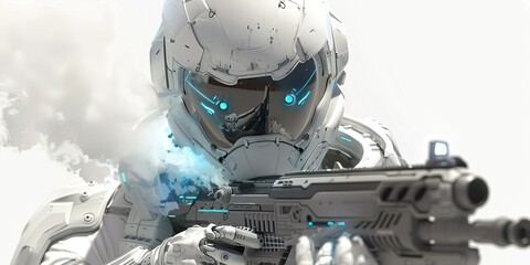 Wall Mural - Robotic soldier in full battle gear