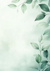 Wall Mural - Green floral background. Foliage watercolor border. Generative AI.