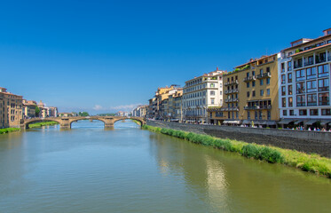 View of the Arno, the river that crosses the city of Florence in Italy.