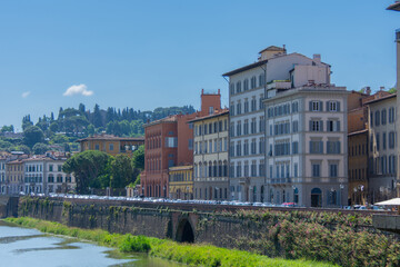 View of the Arno, the river that crosses the city of Florence in Italy.