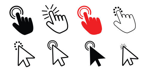 Poster - Computer mouse click cursor arrow icons set. Clicking cursor icon. Hand cursors icons click set. Pointer click icon set.