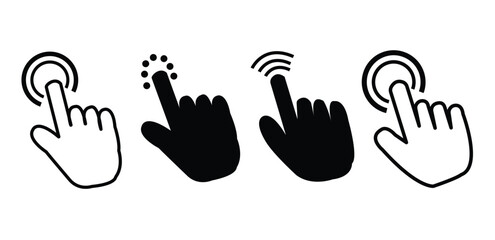 Poster - Computer mouse click cursor arrow icons set. Clicking cursor icon. Hand cursors icons click set. Pointer click icon set.