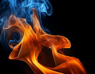 Wall Mural - An abstract photo of orange and blue flames against a black background