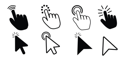 Poster - Click icon set. Hand cursors icons. cursor icon. pointer arrow icon. Clicking cursor icon. mouse click cursor designs vector.
