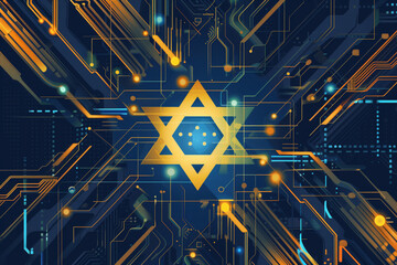 Aufkleber - Dynamic Modern Illustration Featuring a Symbolic Star Amidst Tech-Inspired Circuitry in Vibrant Colors