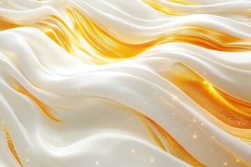 Wall Mural - A flowing fabric texture featuring white and gold waves, creating a modern and luxurious appearance