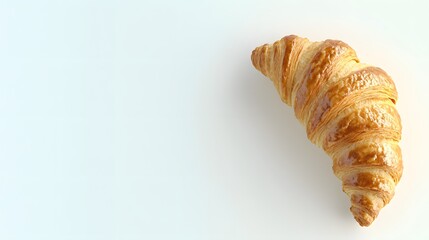 Wall Mural - A realistic top view of a classic French croissant with a golden, flaky texture, set against a clean white background, Frensh food