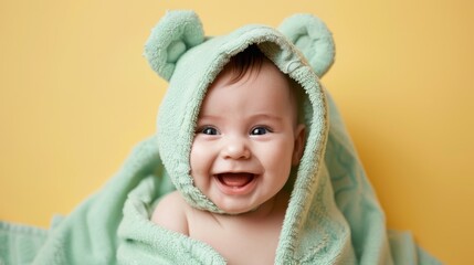 Canvas Print - The baby in green towel