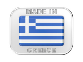 Made in Greece, silver badge with the flag of Greece