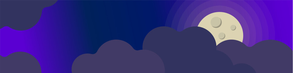 Poster - Vector background of the moon with clouds. Night vector background. Moon hidden behind clouds vector. Vector icon twilight background.