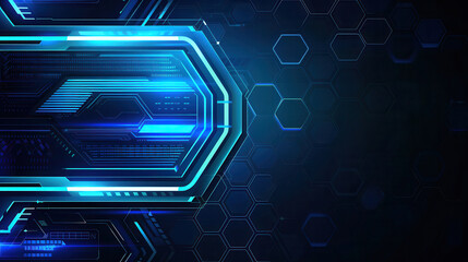 Wall Mural - Futuristic blue technology background with geometric shapes and glowing lines for innovative design projects.