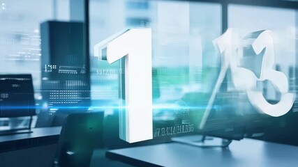 Poster - A high-tech office environment featuring digital screens, modern desks, and an urban skyline view through large windows.