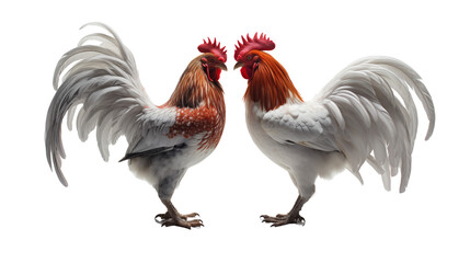 Wall Mural - two rooster fighting in a cockfight transparent background.